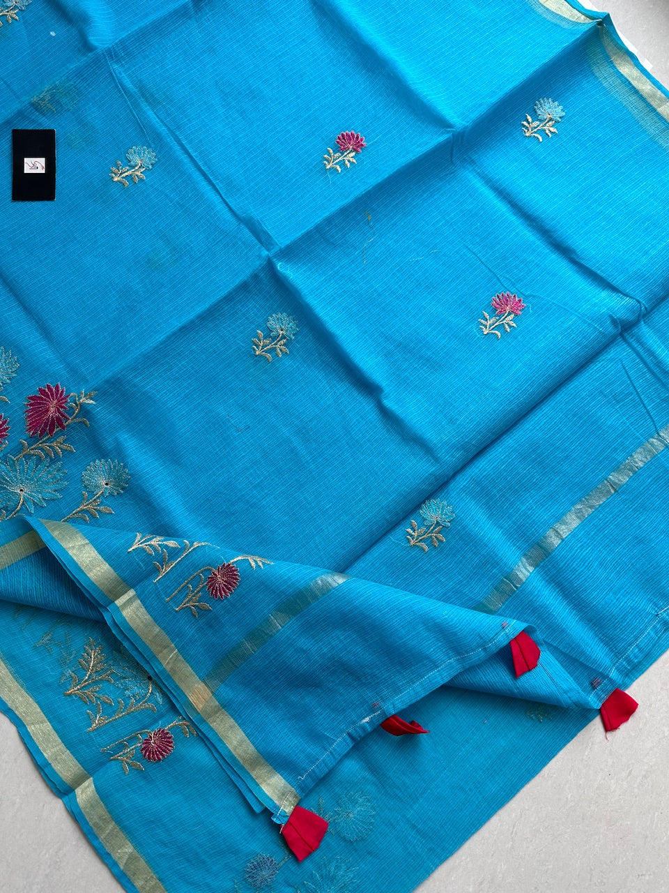 Embroidered Kota Cotton Doria Saree