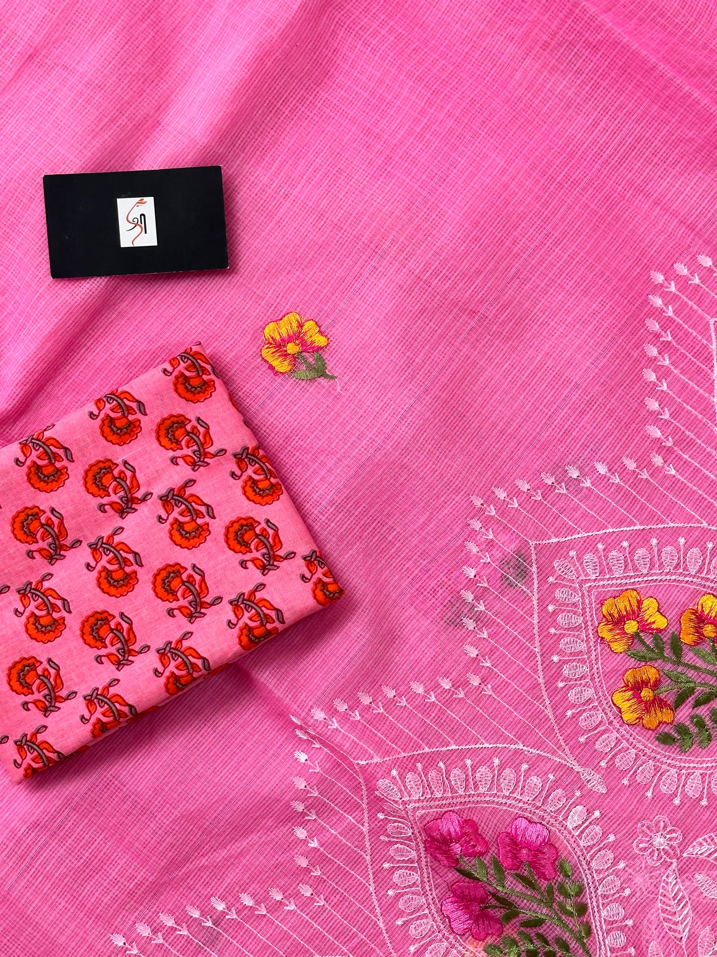 Embroidered Kota Cotton Doria Saree