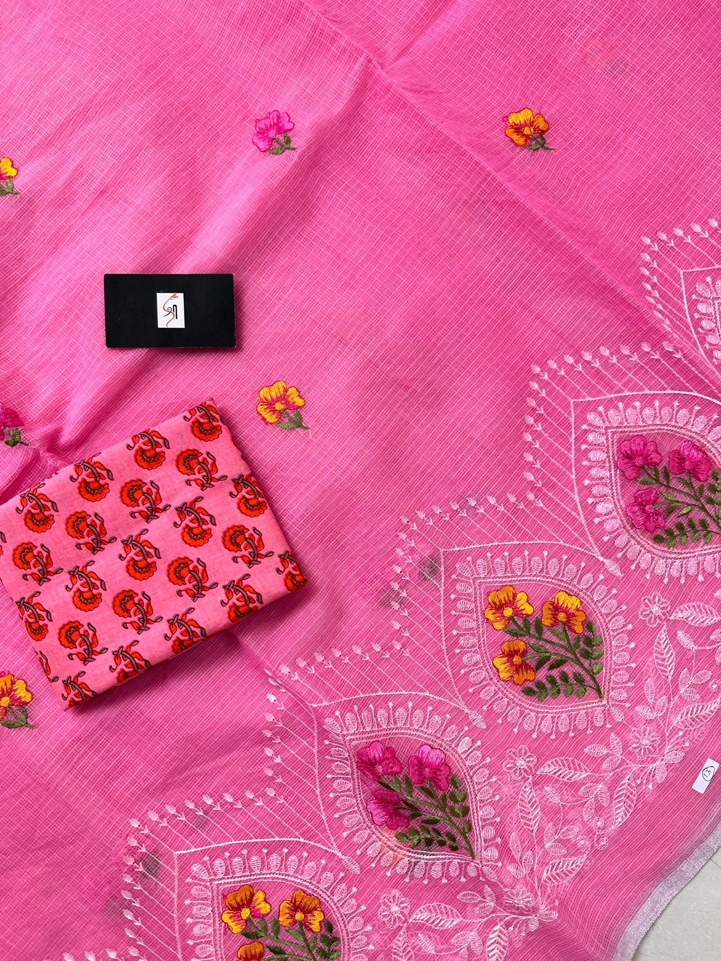 Embroidered Kota Cotton Doria Saree