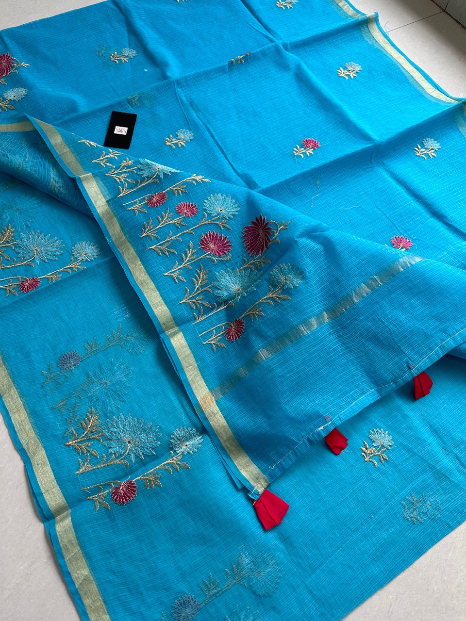 Embroidered Kota Cotton Doria Saree