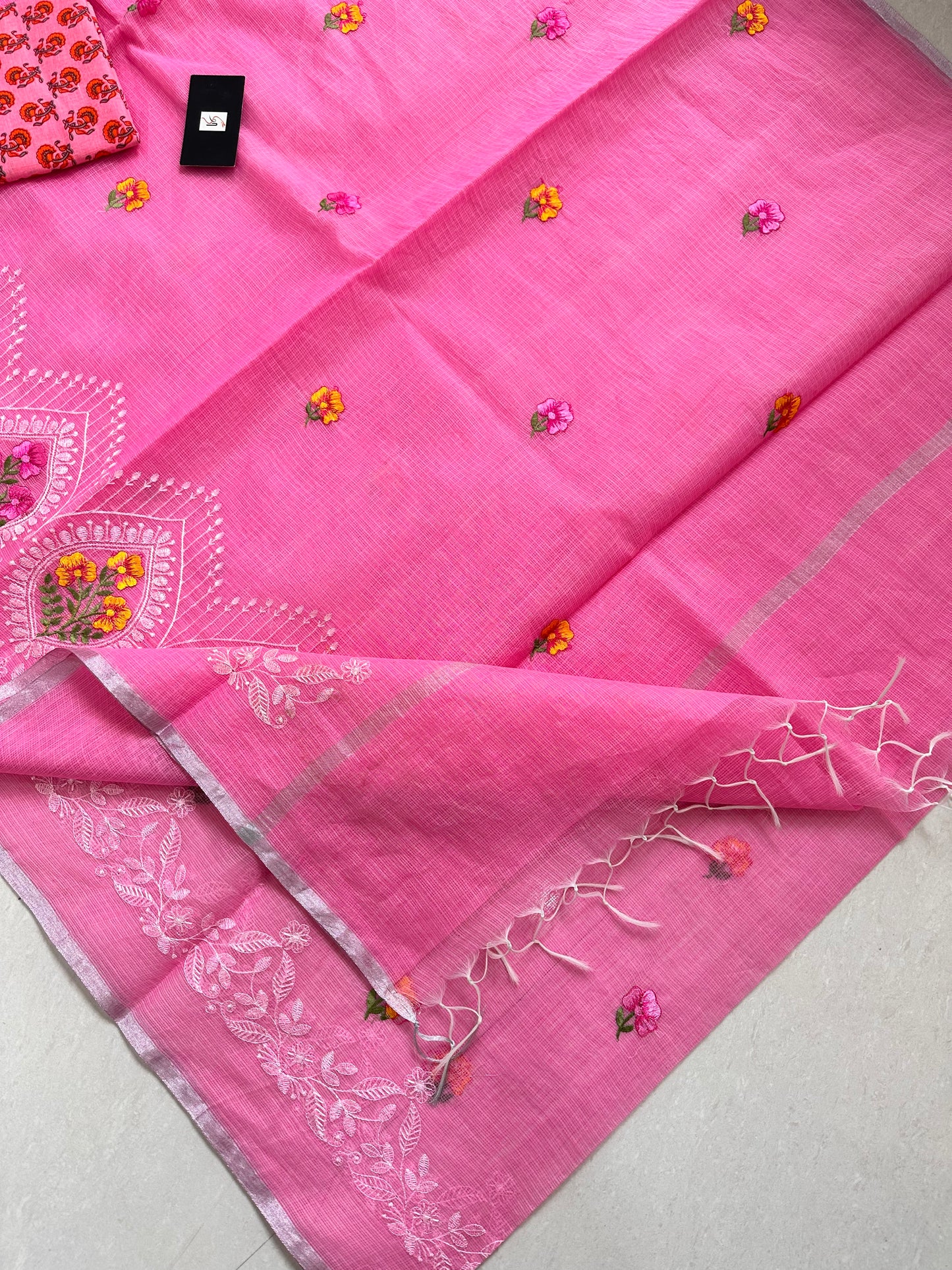 Embroidered Kota Cotton Doria Saree