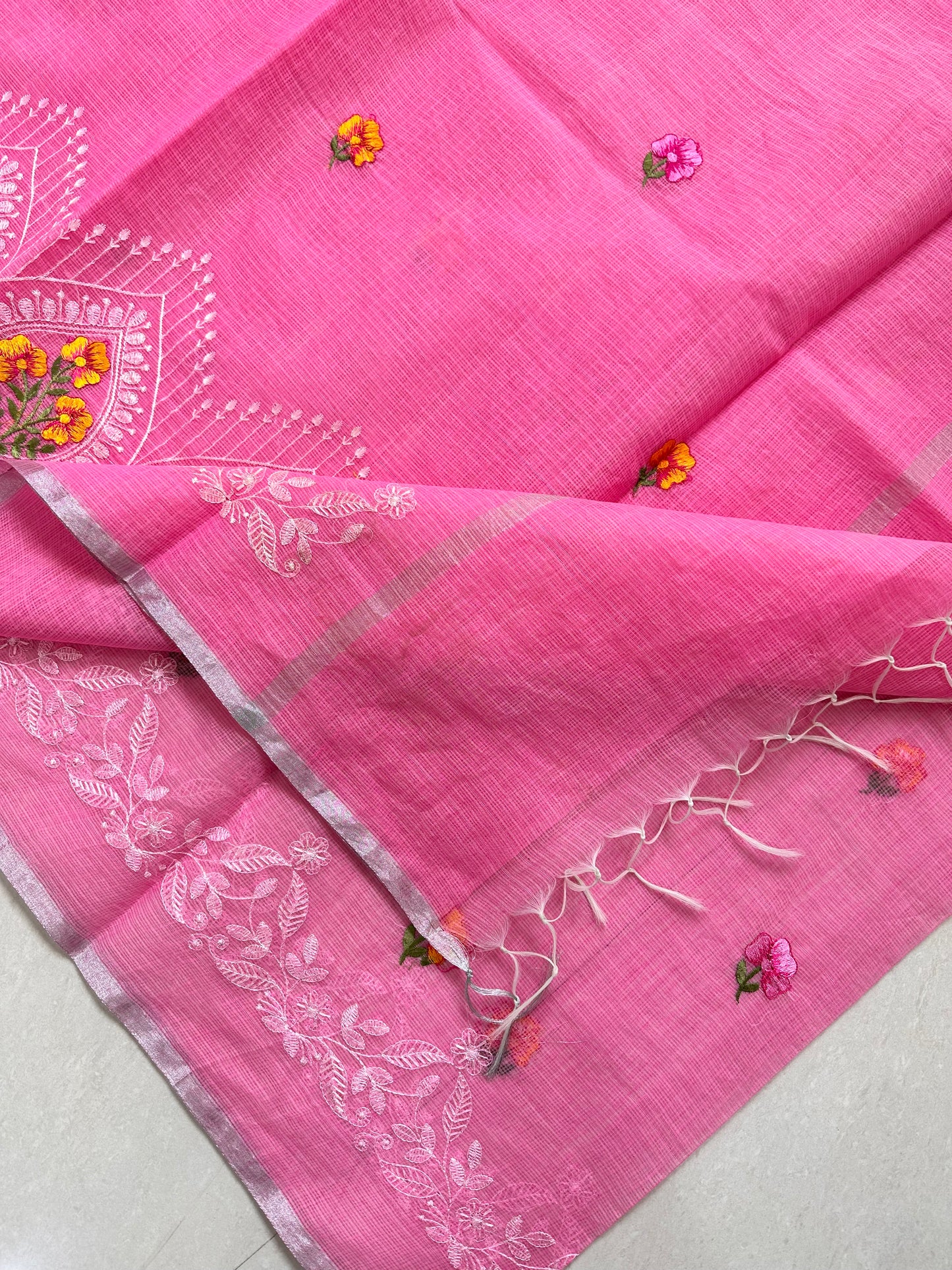 Embroidered Kota Cotton Doria Saree