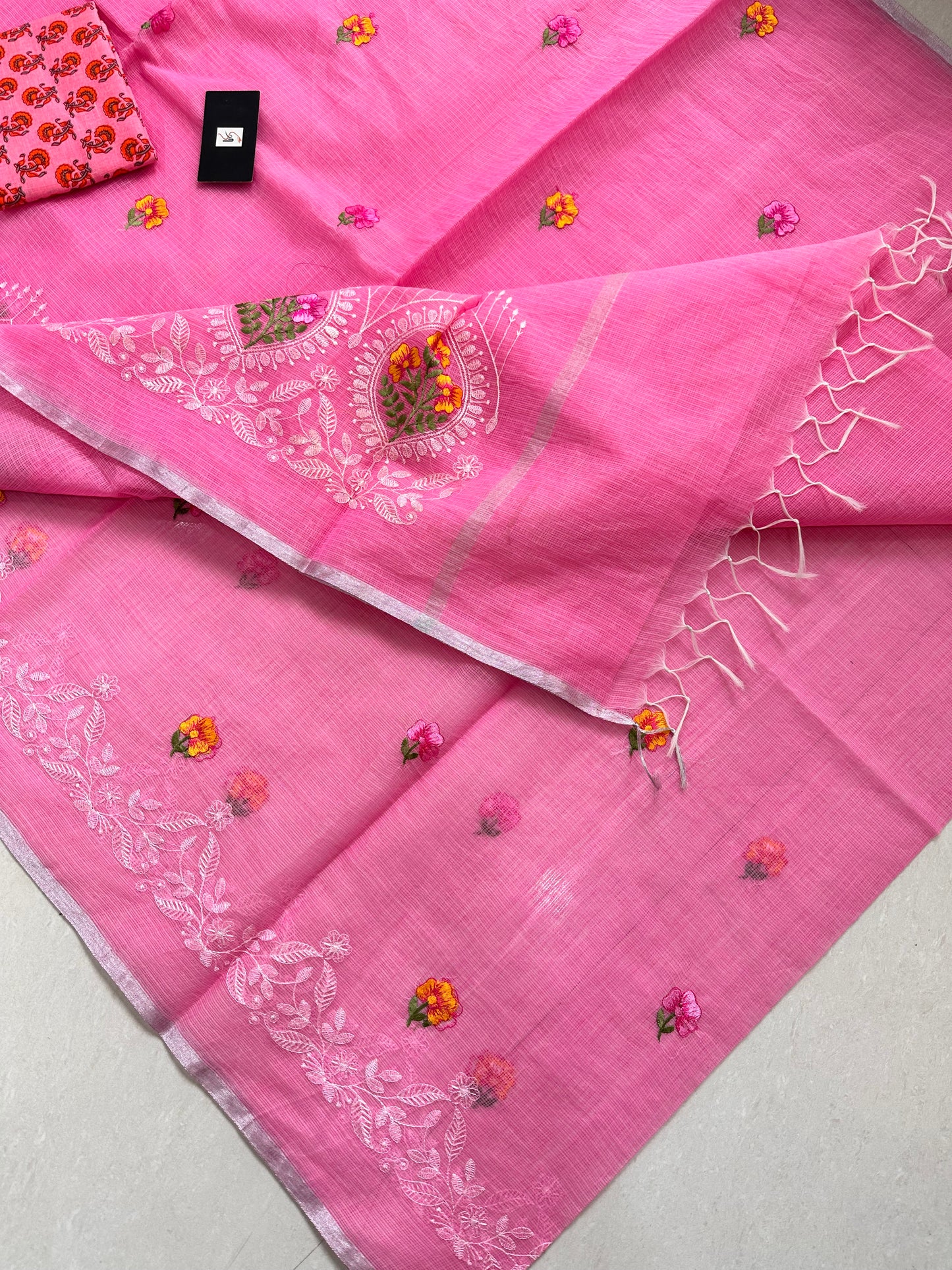 Embroidered Kota Cotton Doria Saree