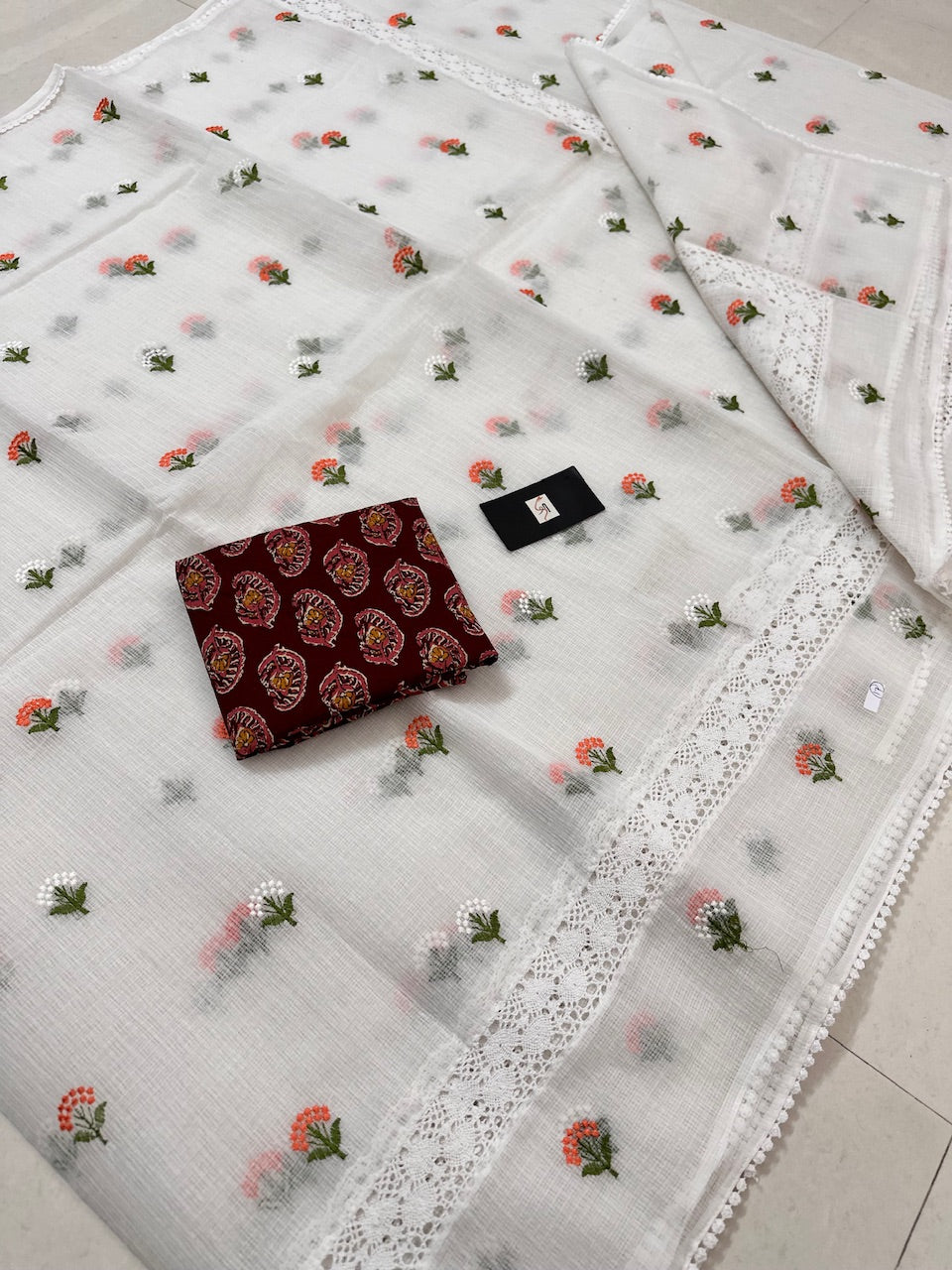 Embroidered  Kota Cotton Doria Saree