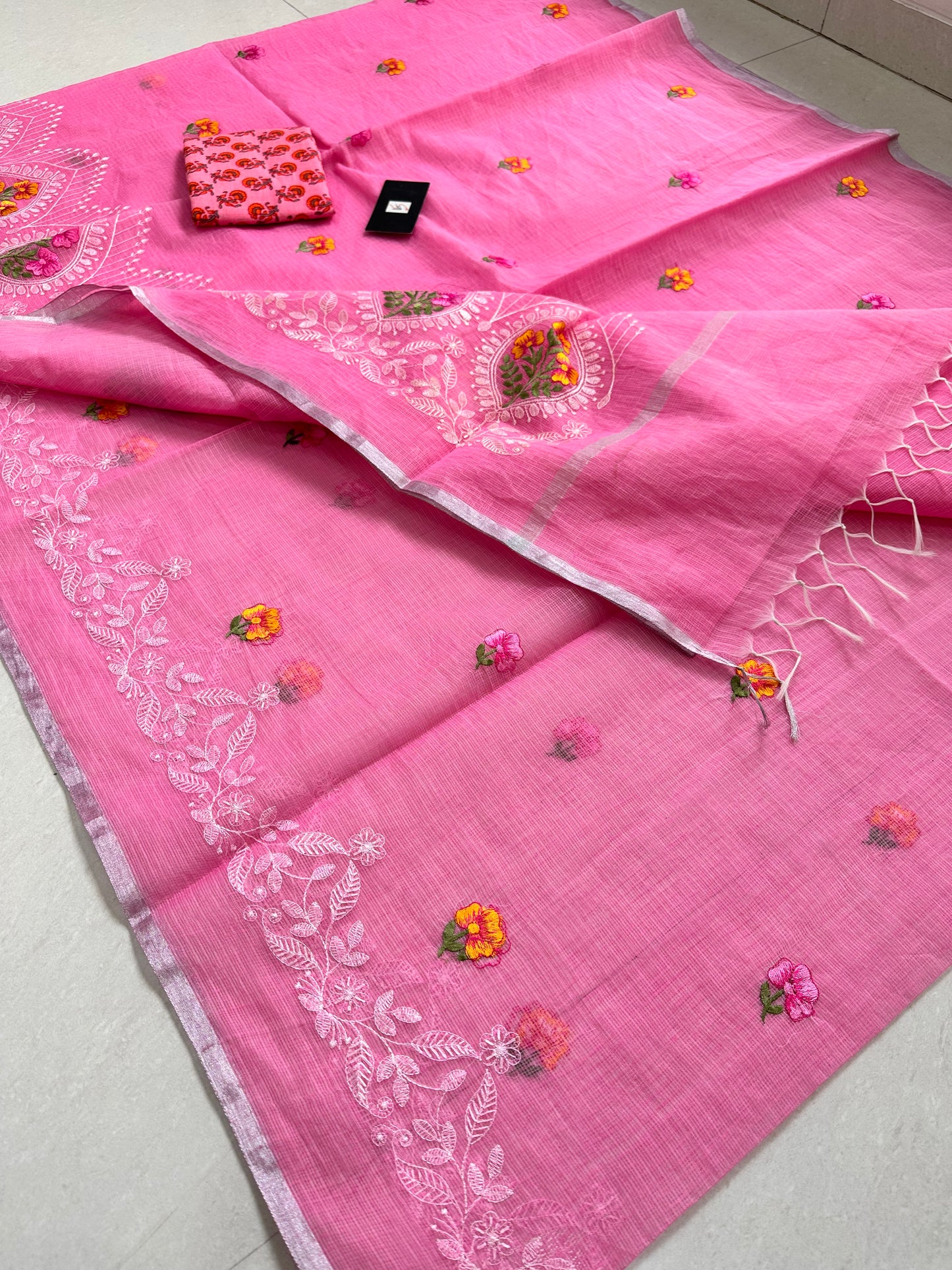 Embroidered Kota Cotton Doria Saree