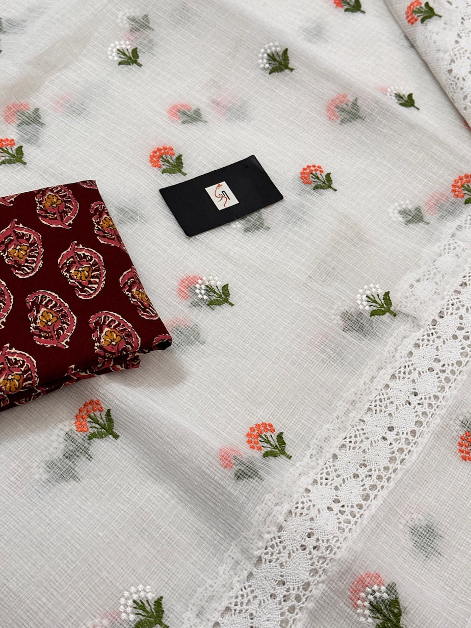 Embroidered  Kota Cotton Doria Saree