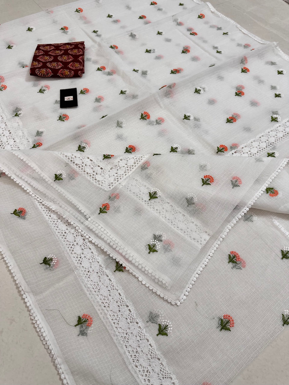 Embroidered  Kota Cotton Doria Saree