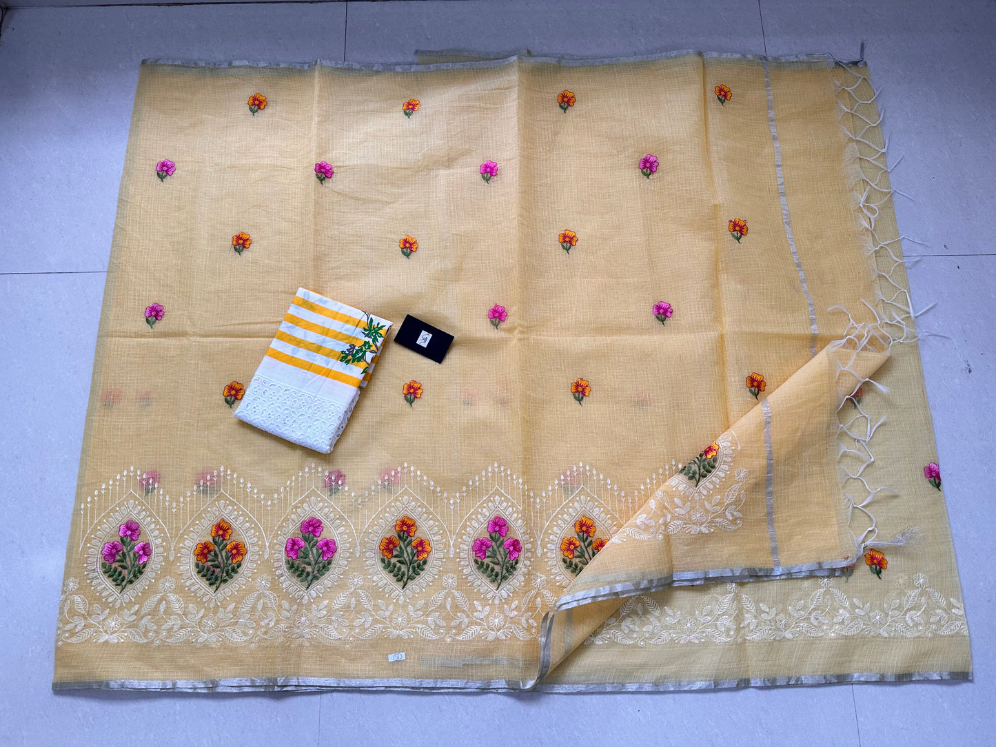 Embroidered Kota Cotton Doria Saree