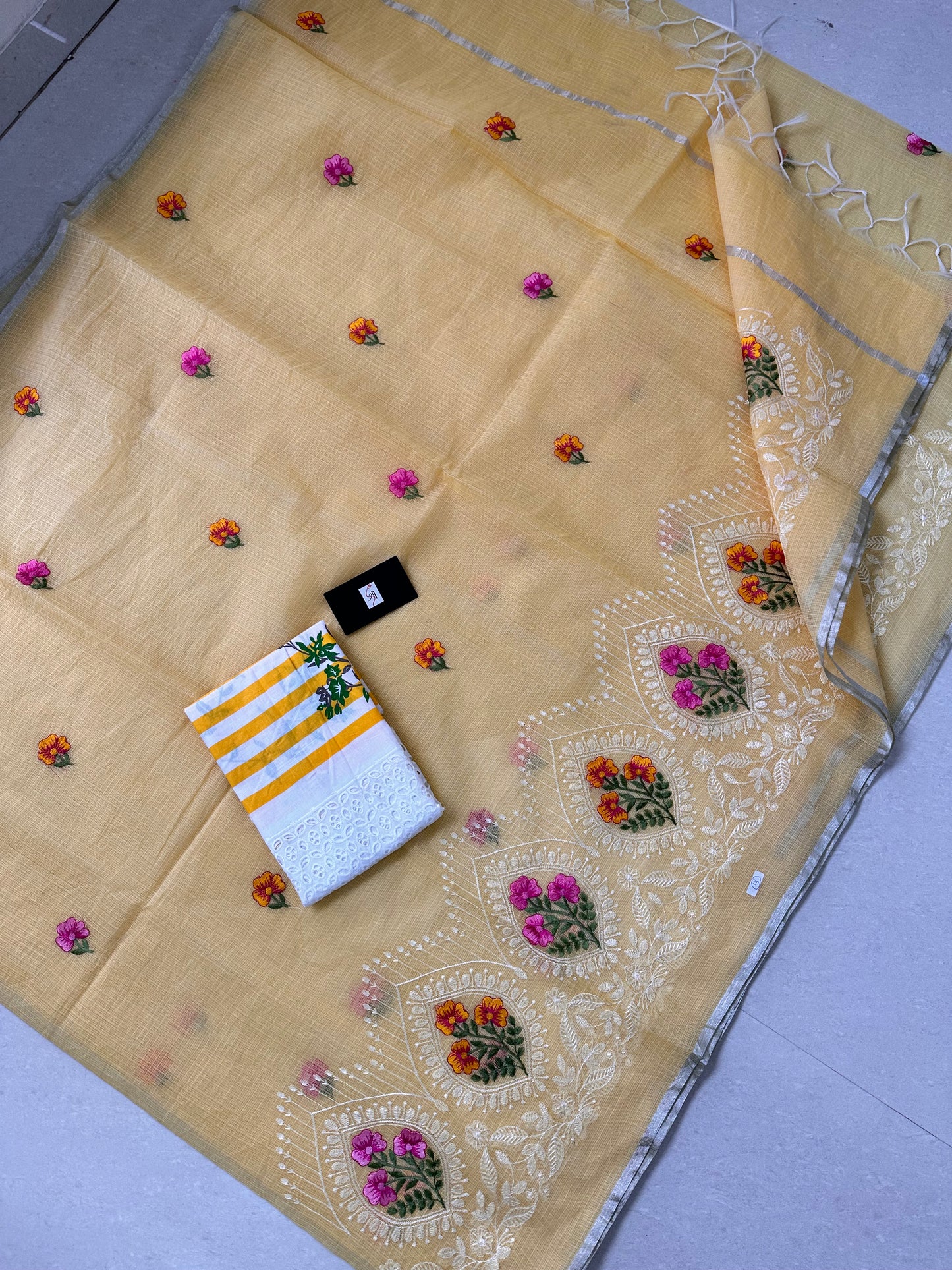 Embroidered Kota Cotton Doria Saree