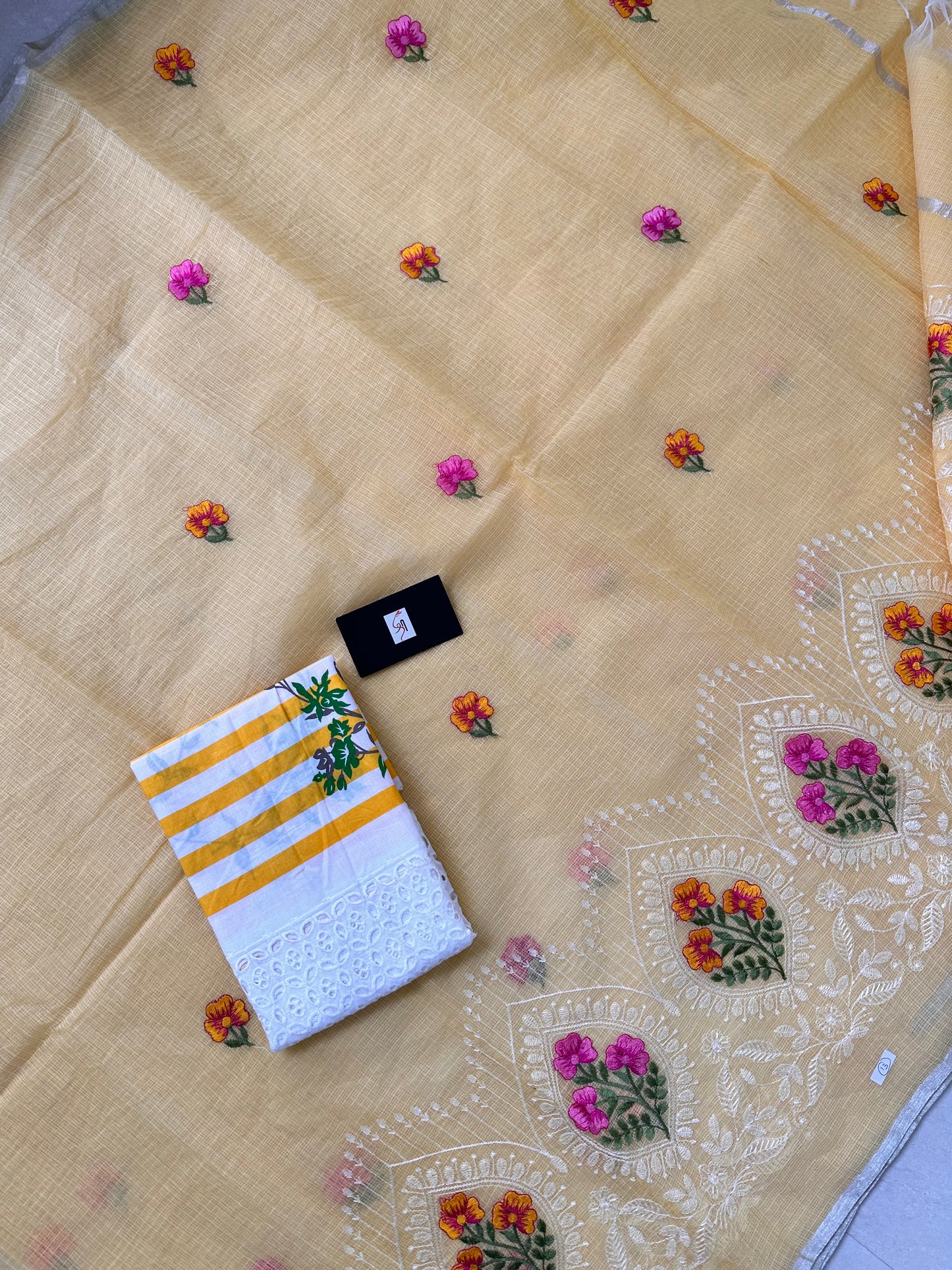 Embroidered Kota Cotton Doria Saree