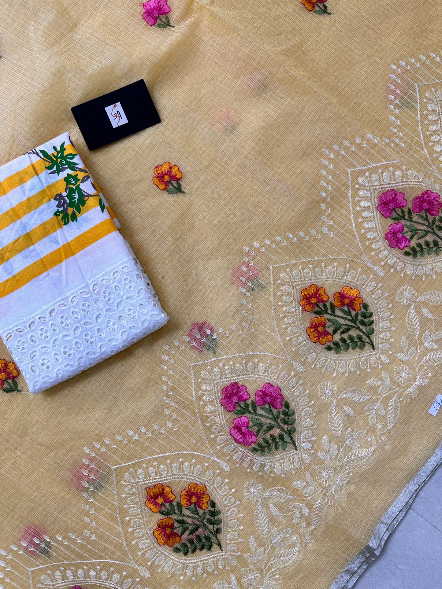 Embroidered Kota Cotton Doria Saree