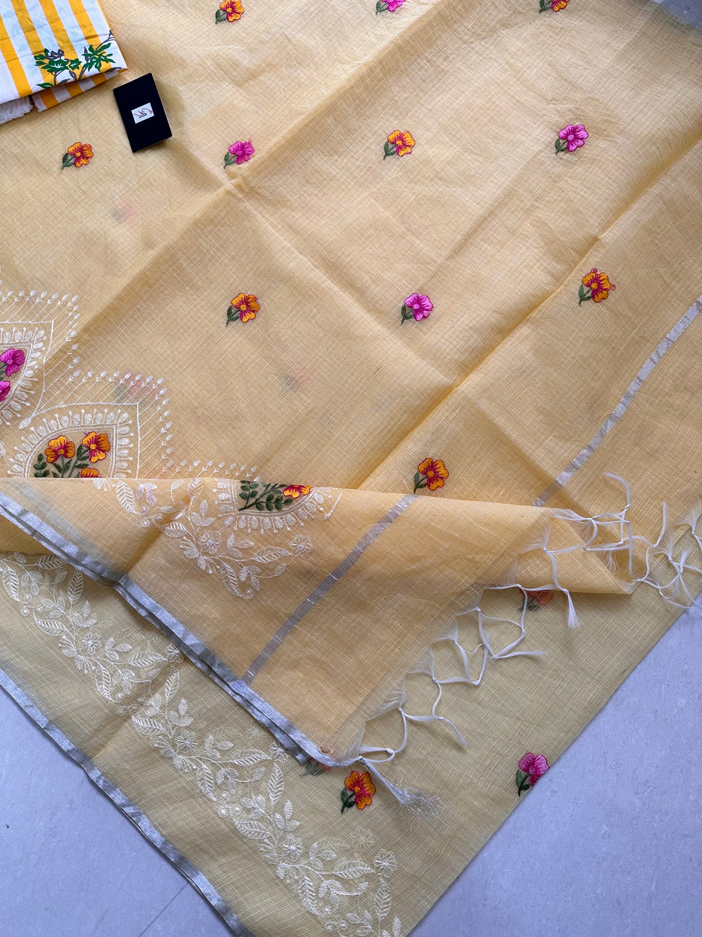 Embroidered Kota Cotton Doria Saree