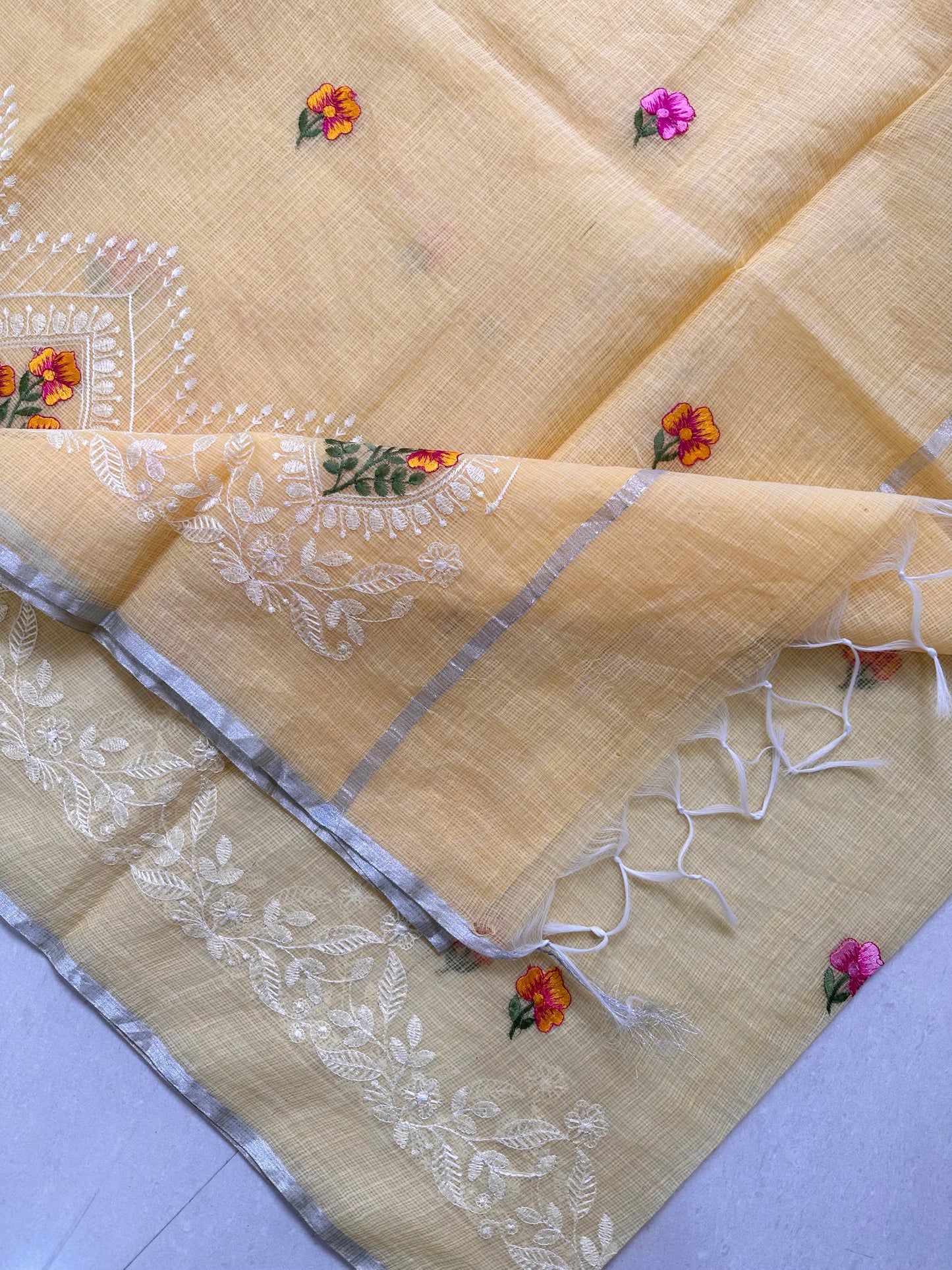 Embroidered Kota Cotton Doria Saree