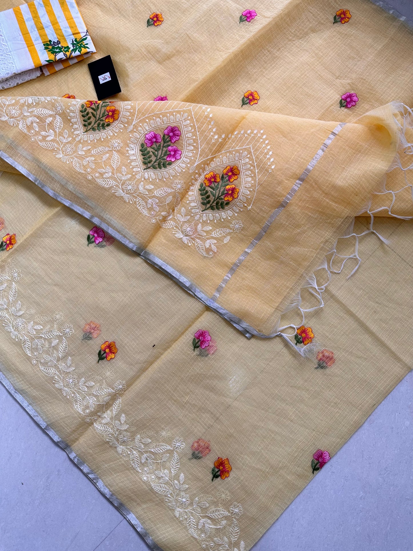 Embroidered Kota Cotton Doria Saree