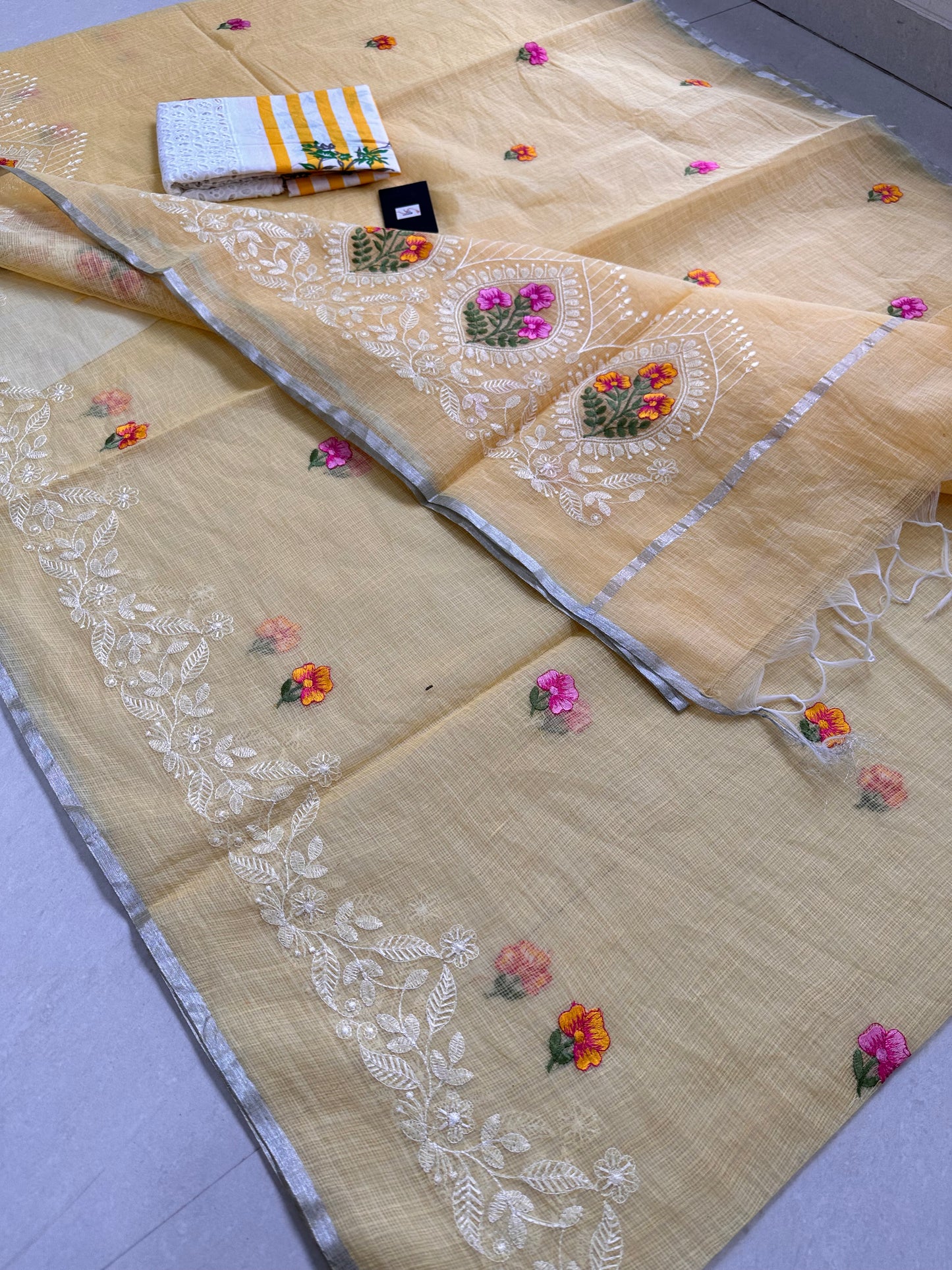 Embroidered Kota Cotton Doria Saree