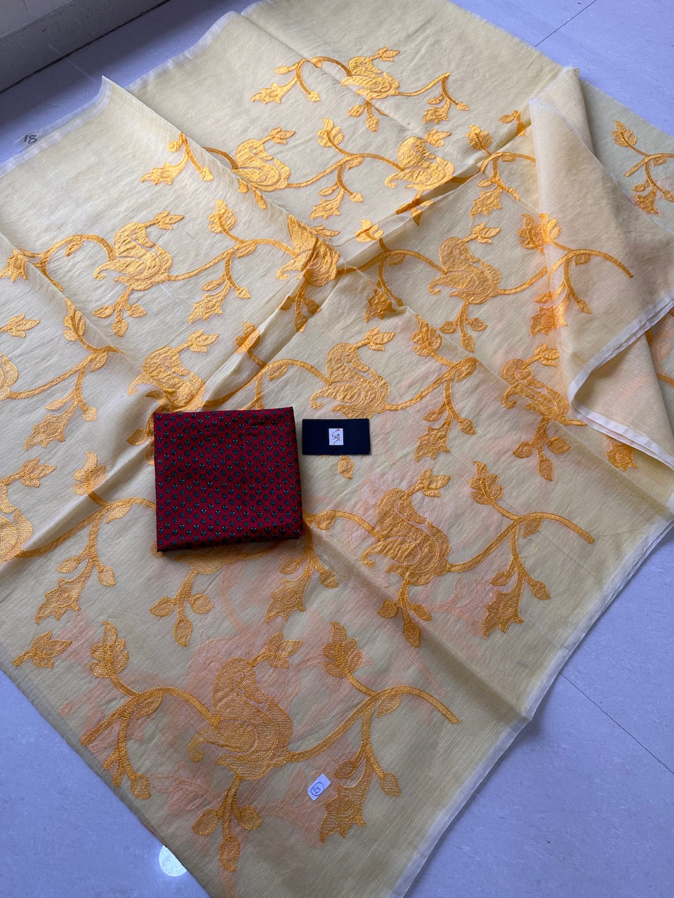 Embroidered Kota Cotton Doria Saree