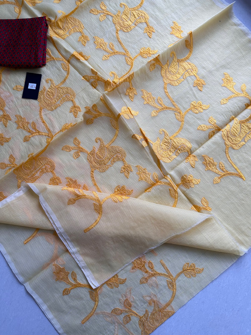 Embroidered Kota Cotton Doria Saree