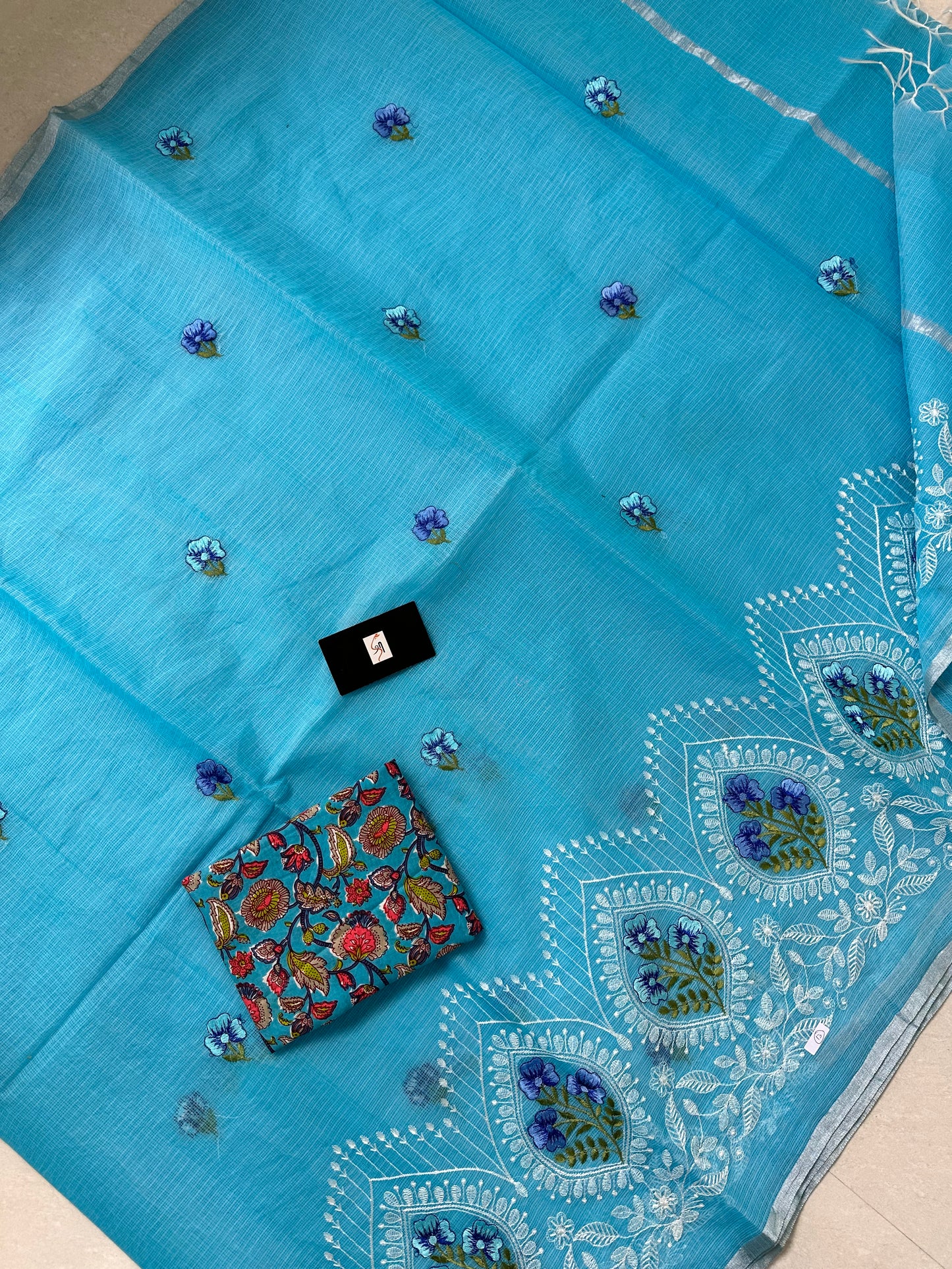 Embroidered Kota Cotton Doria Saree