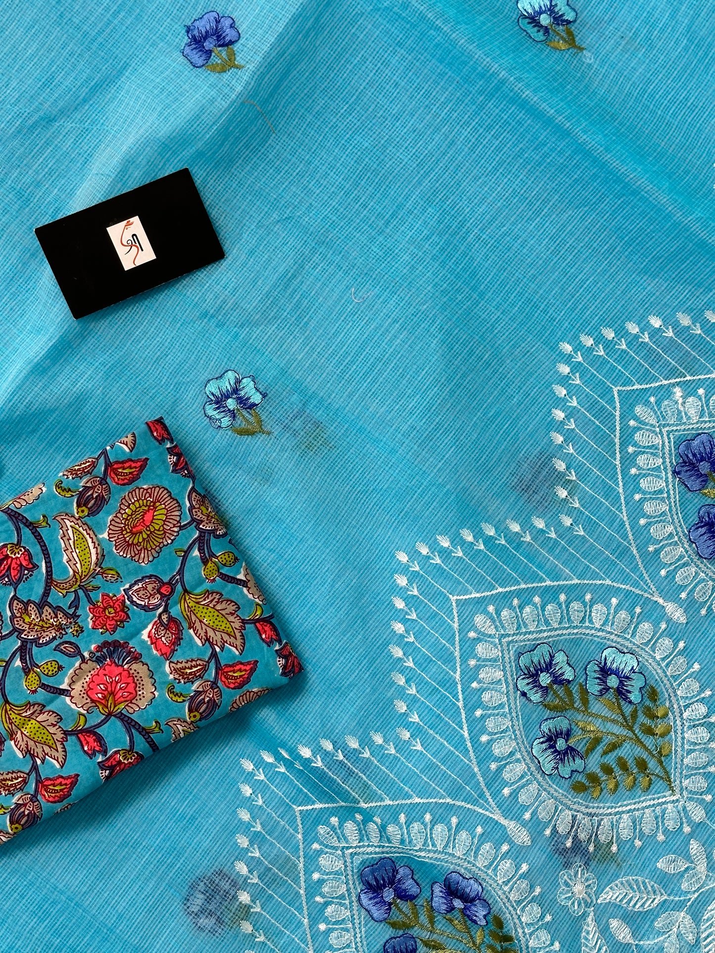 Embroidered Kota Cotton Doria Saree