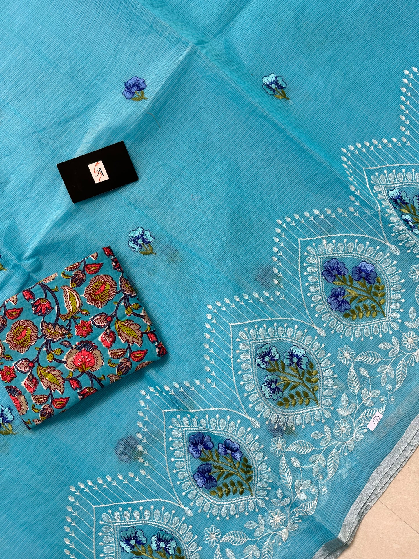 Embroidered Kota Cotton Doria Saree