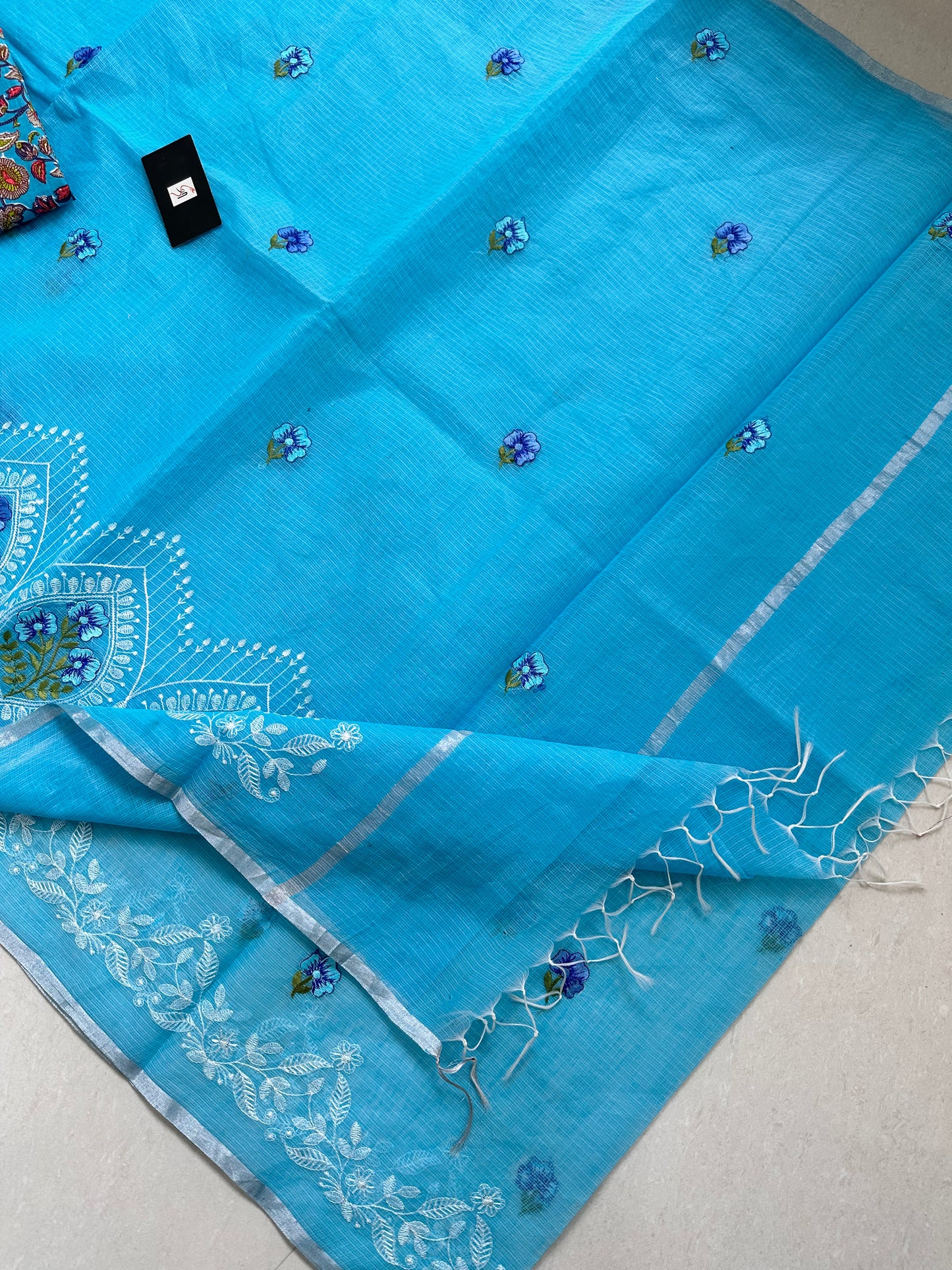 Embroidered Kota Cotton Doria Saree