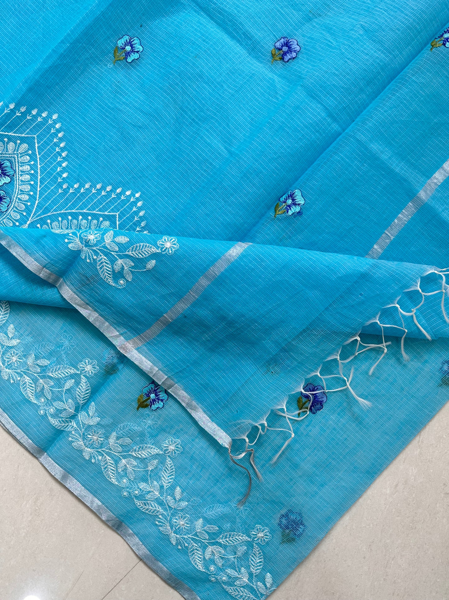 Embroidered Kota Cotton Doria Saree