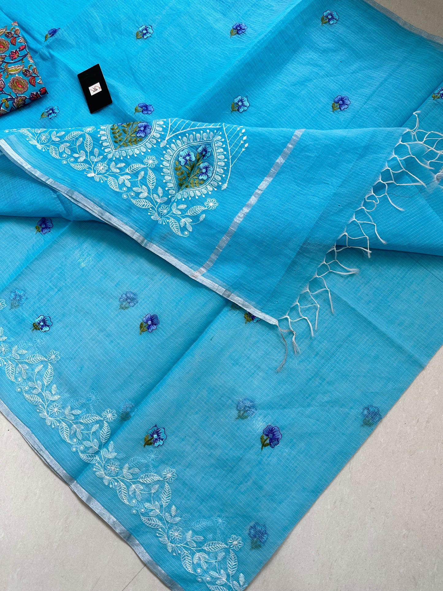 Embroidered Kota Cotton Doria Saree