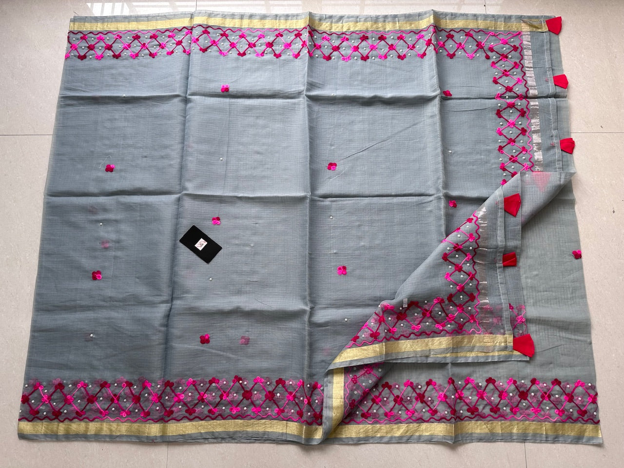 Embroidered Kota Cotton Doria Saree