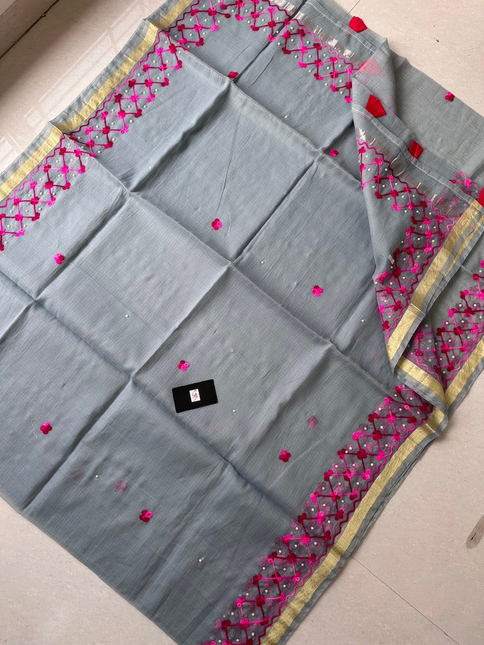 Embroidered Kota Cotton Doria Saree