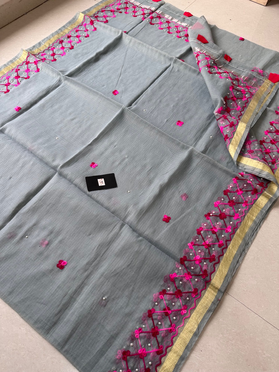 Embroidered Kota Cotton Doria Saree