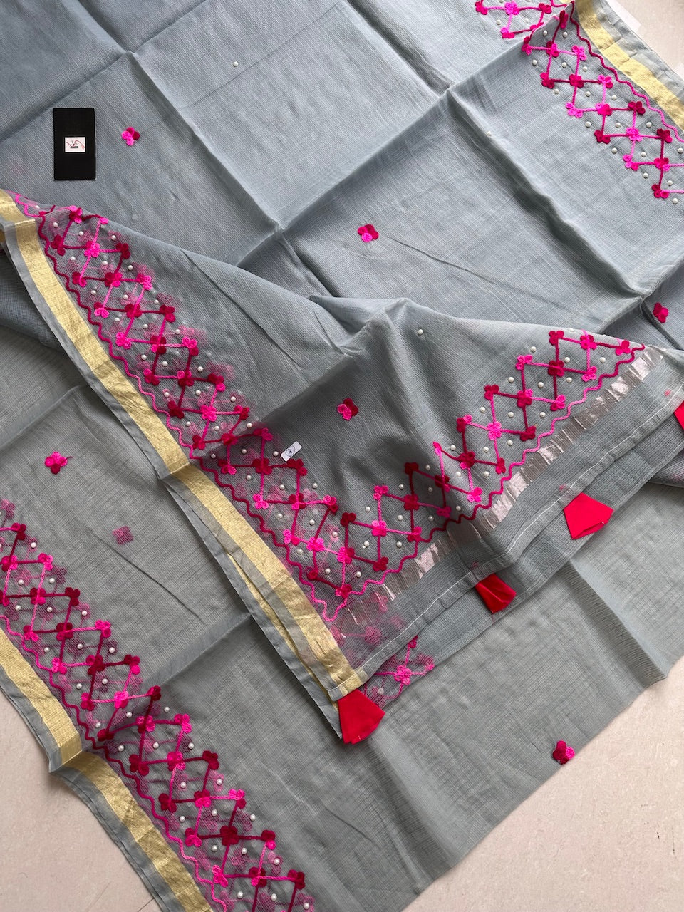 Embroidered Kota Cotton Doria Saree