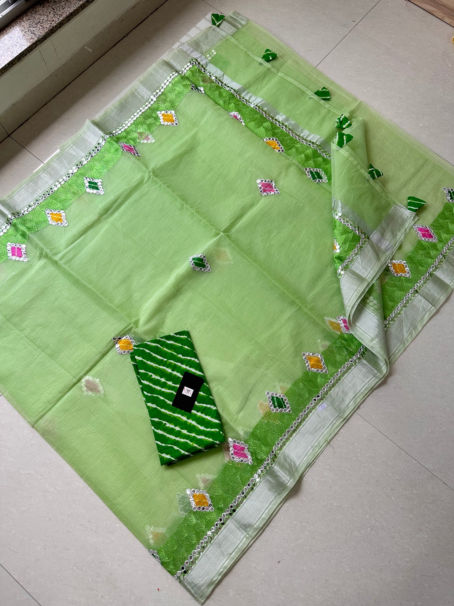 Embroidered Kota Cotton Doria Saree