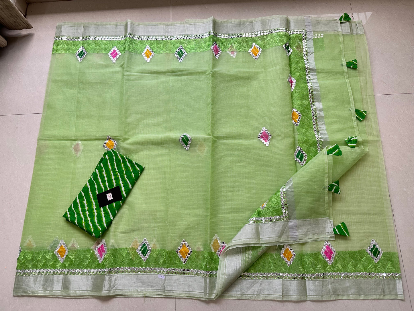 Embroidered Kota Cotton Doria Saree