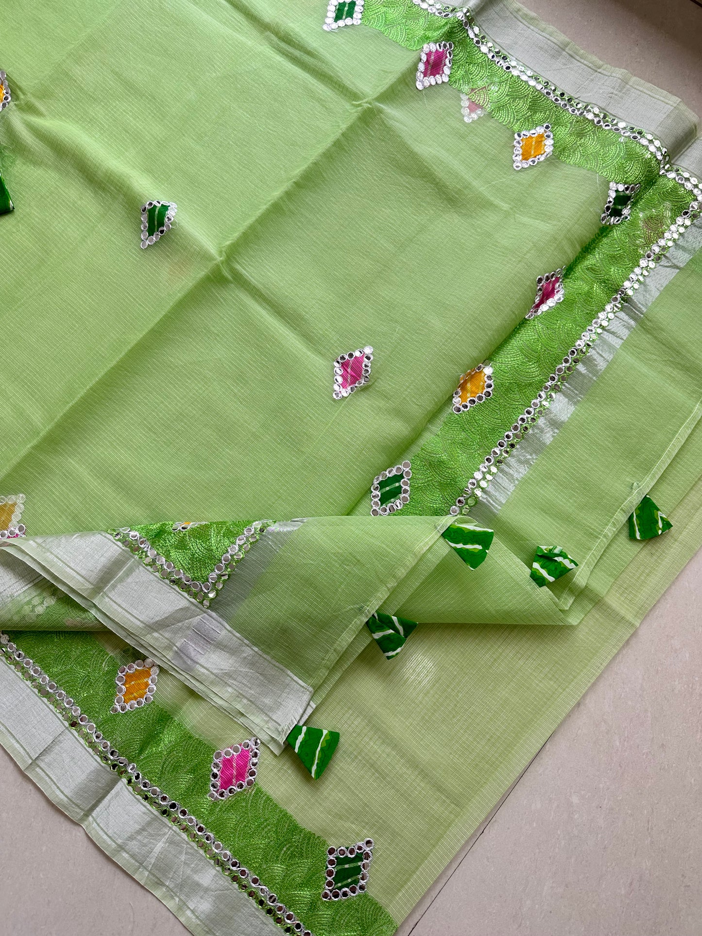 Embroidered Kota Cotton Doria Saree