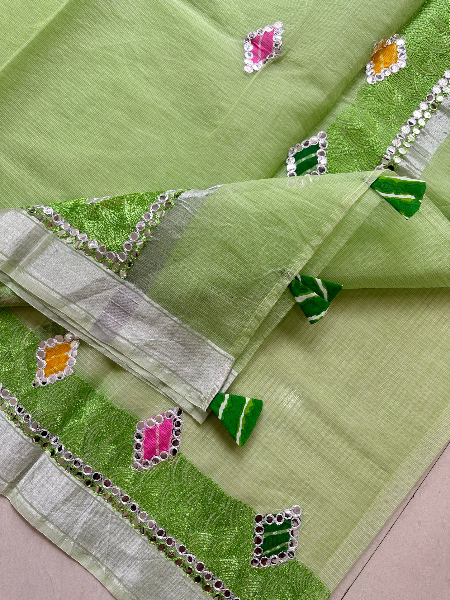 Embroidered Kota Cotton Doria Saree