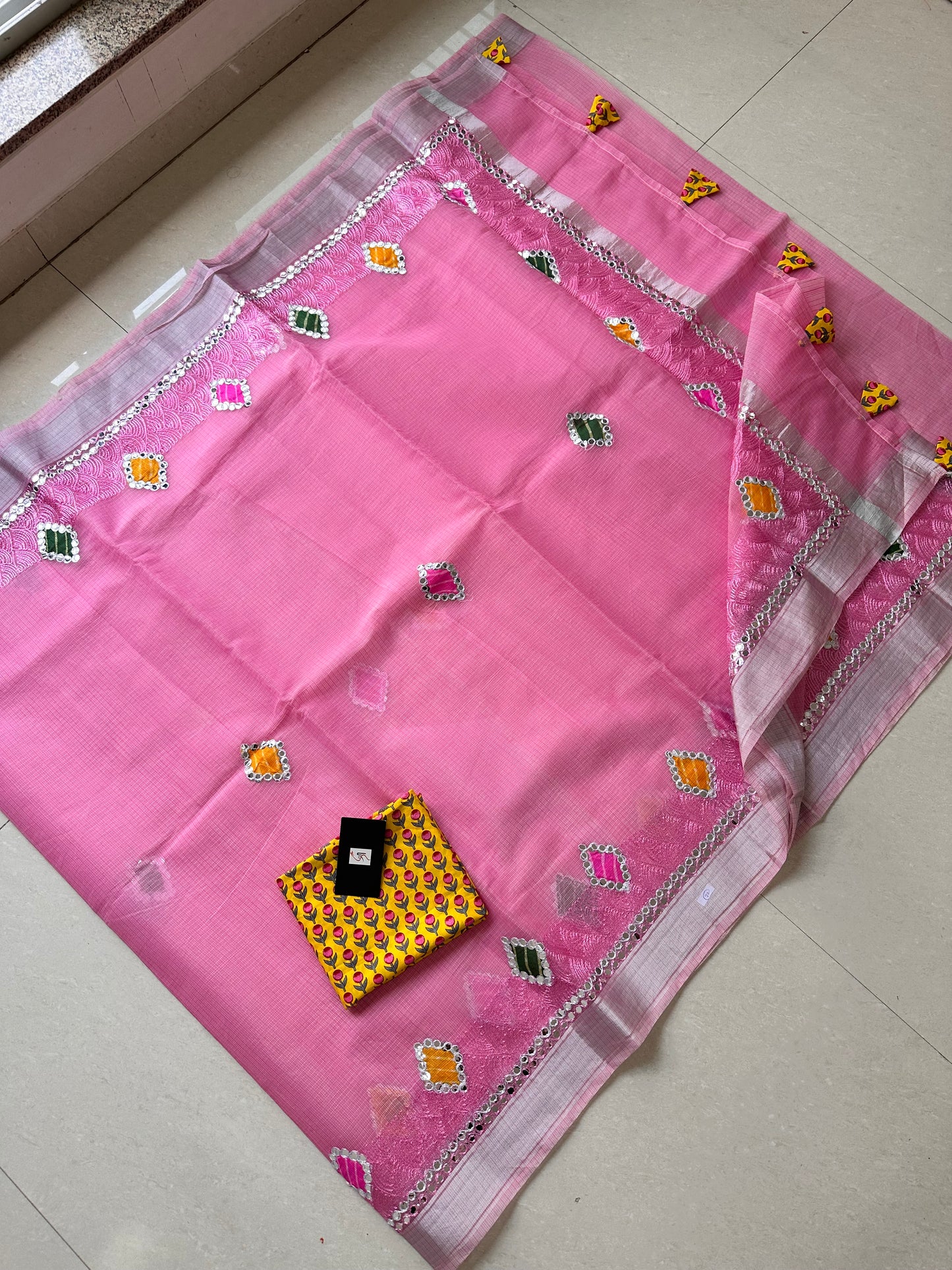 Embroidered Kota Cotton Doria Saree