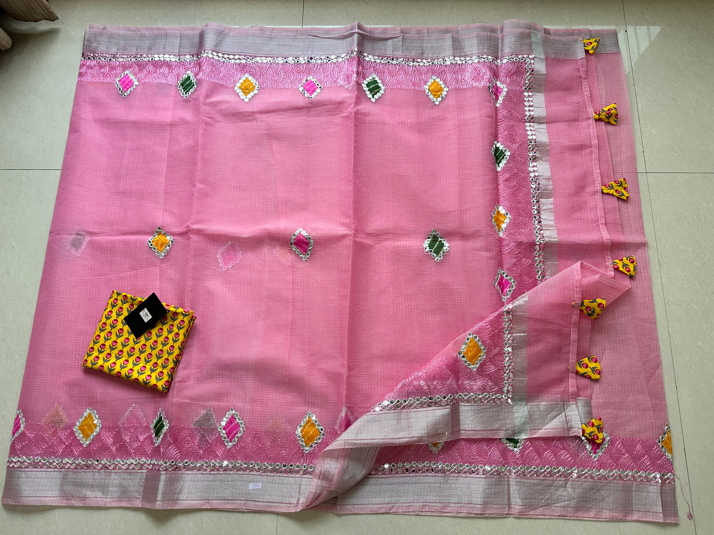 Embroidered Kota Cotton Doria Saree