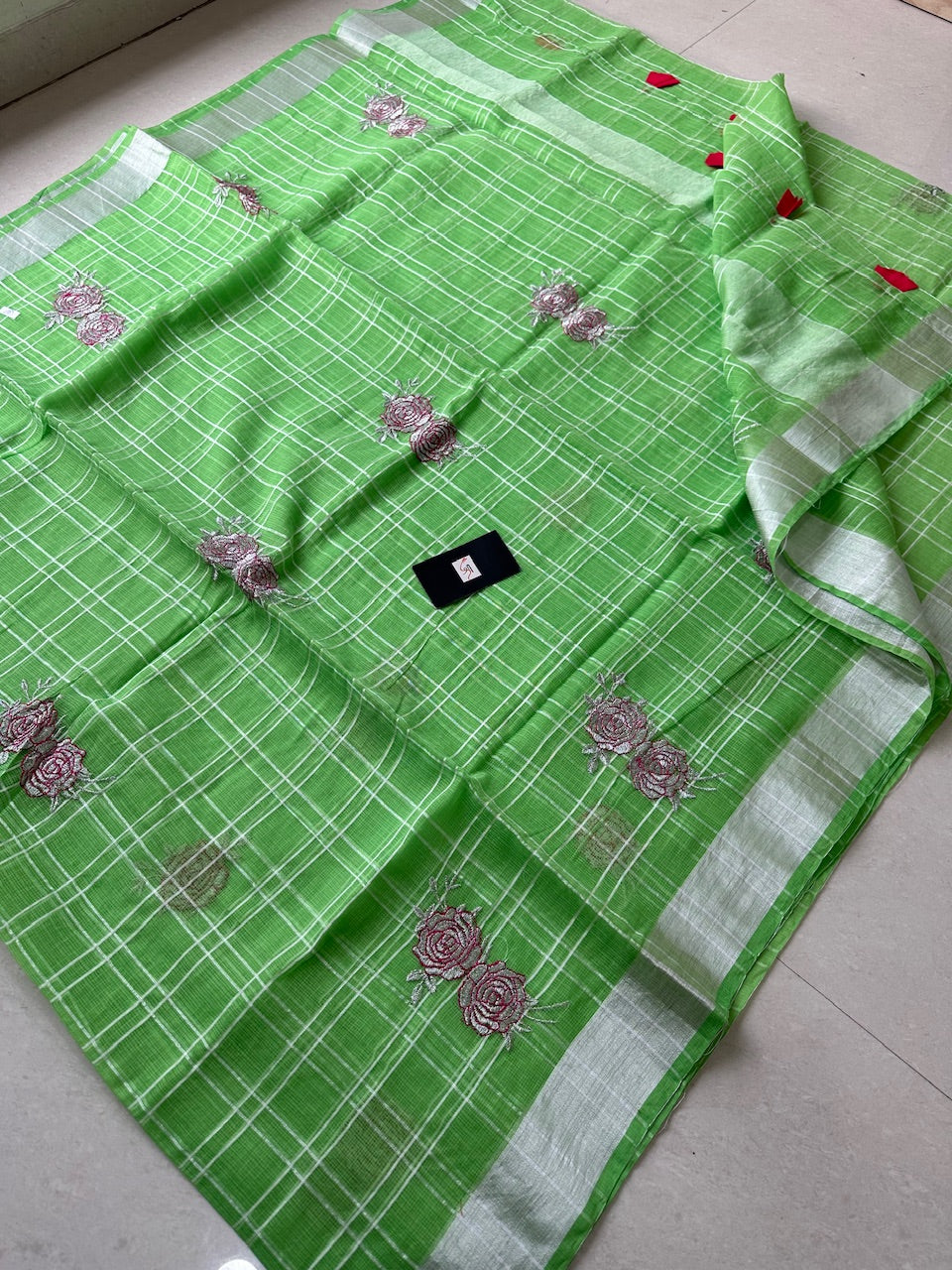 Embroidered Kota Cotton Doria Saree