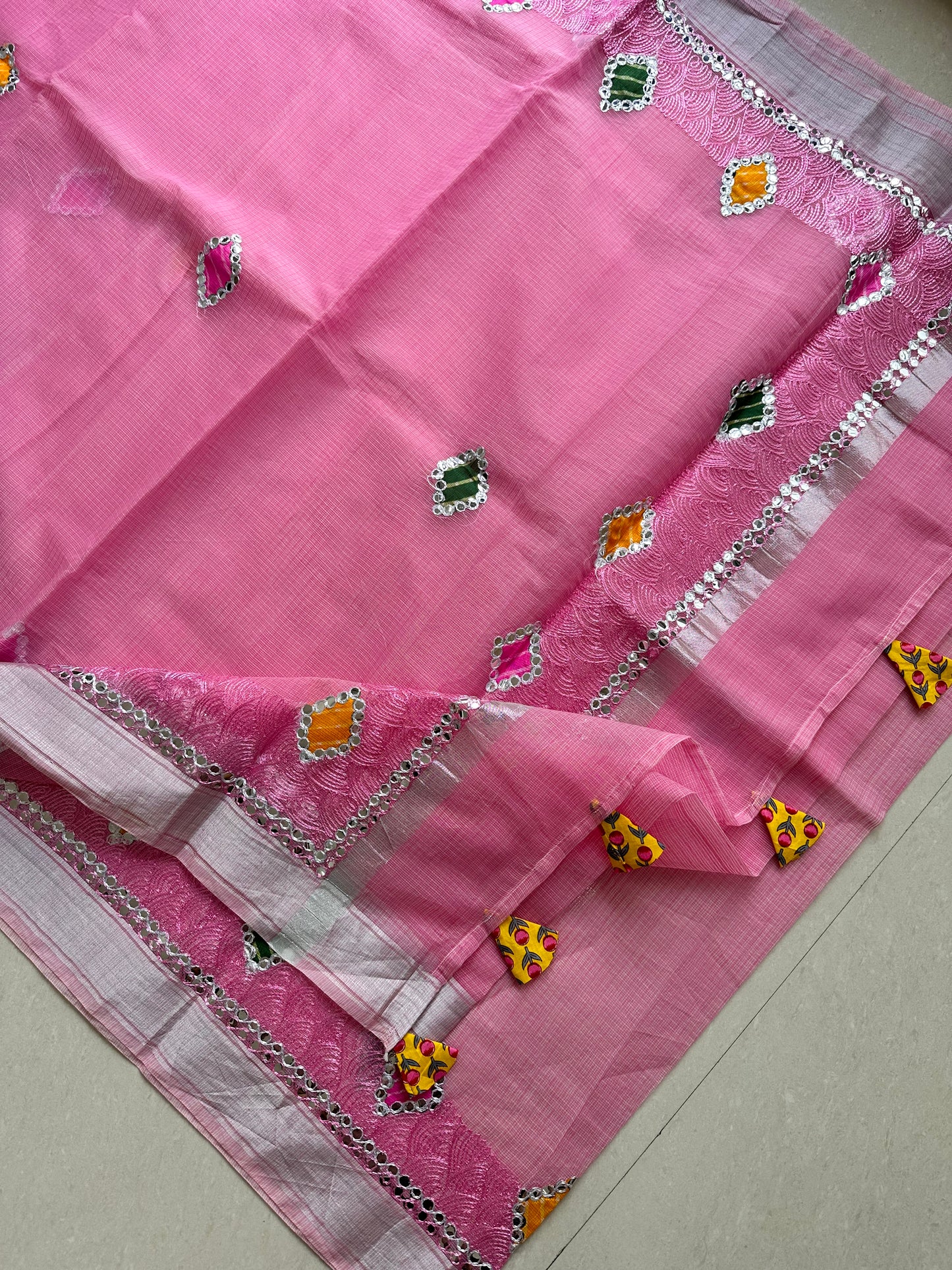 Embroidered Kota Cotton Doria Saree