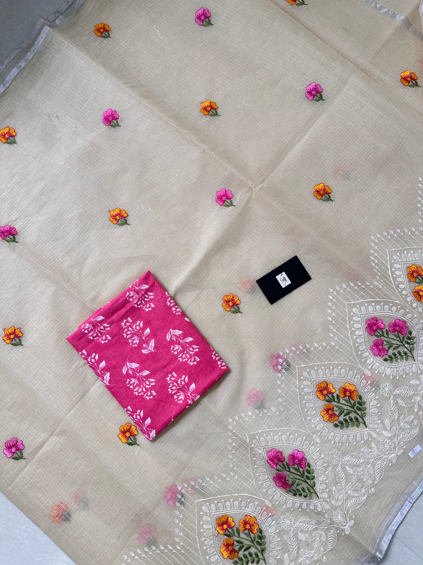 Embroidered Kota Cotton Doria Saree