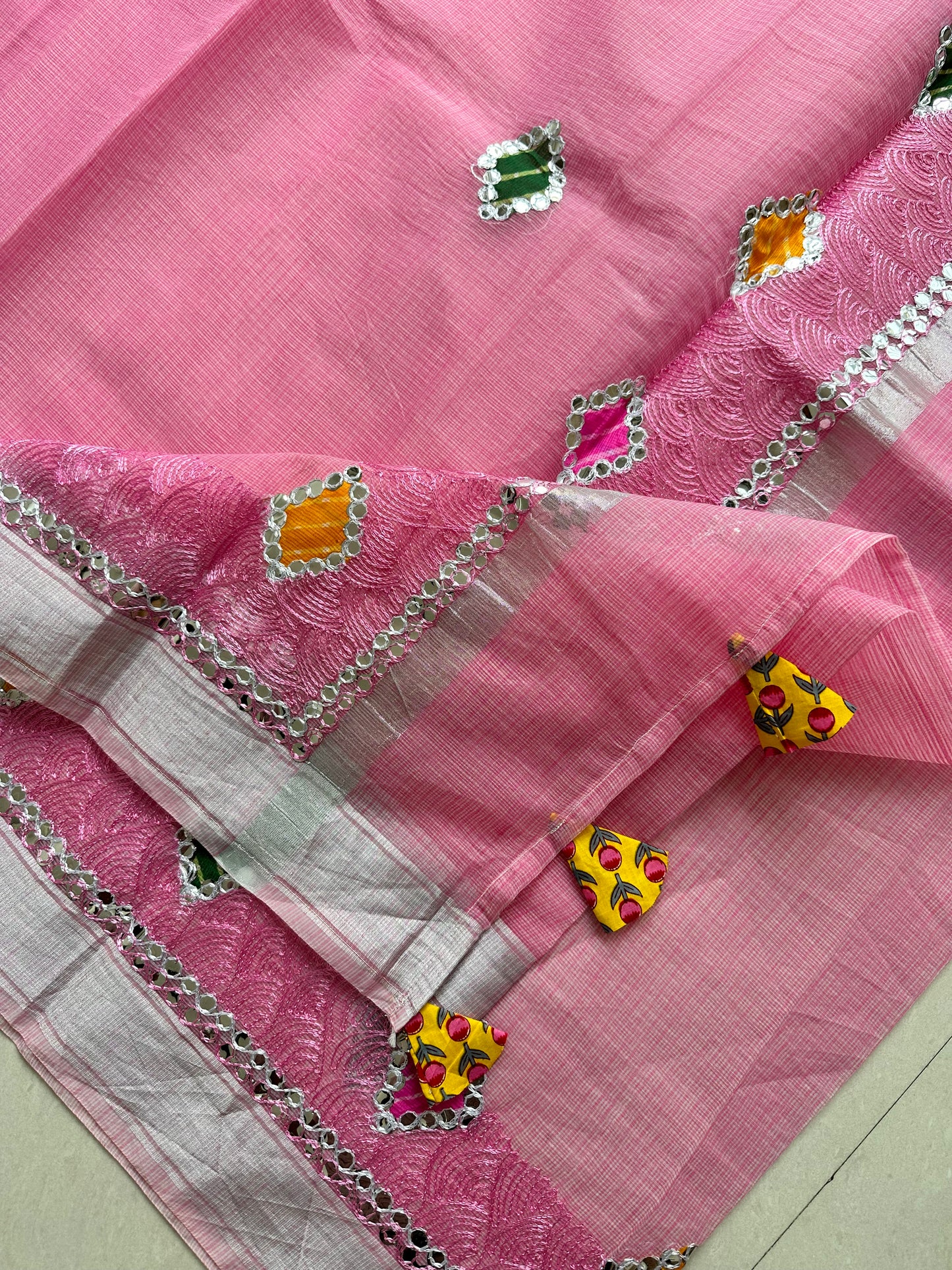 Embroidered Kota Cotton Doria Saree