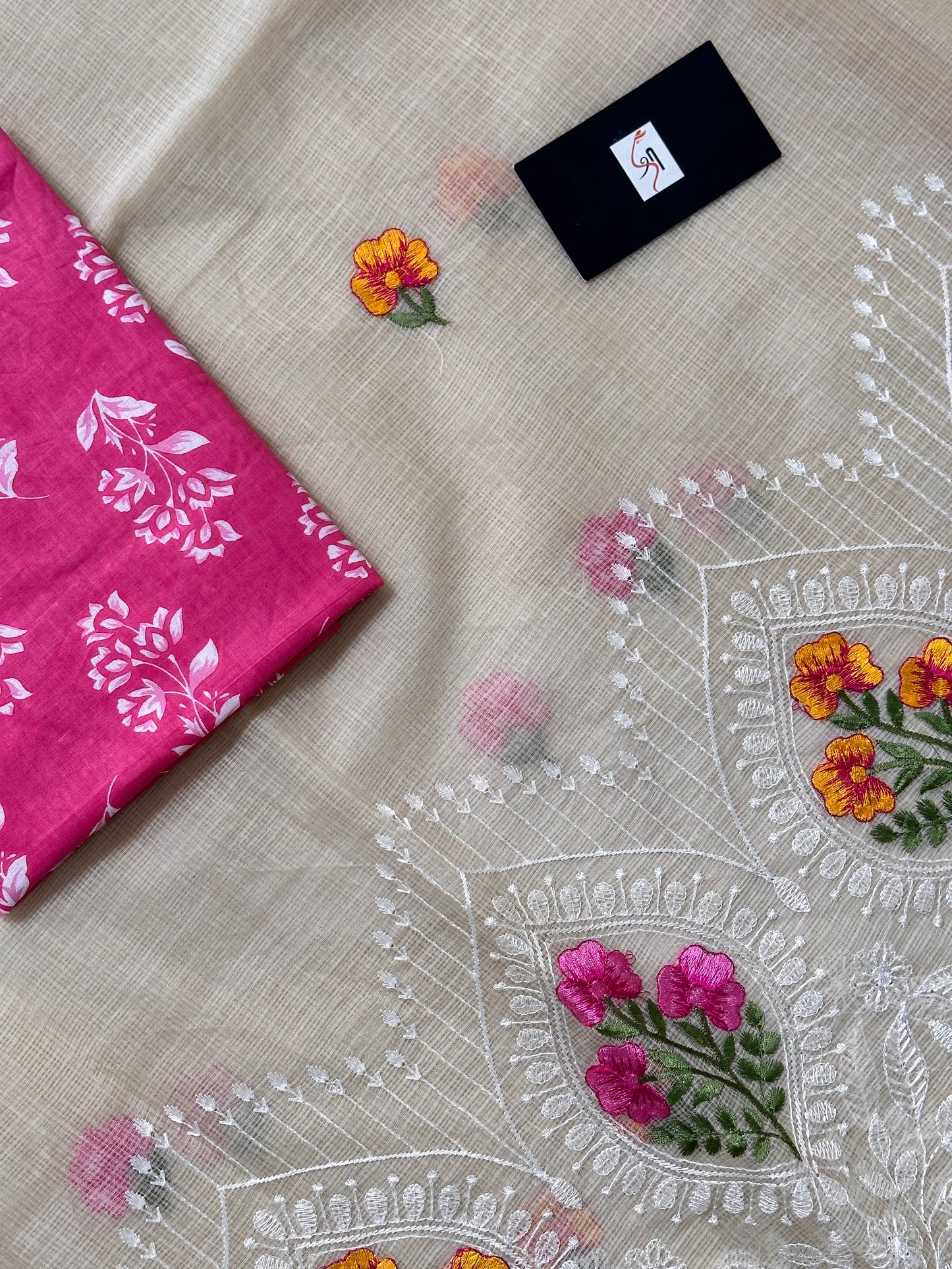 Embroidered Kota Cotton Doria Saree