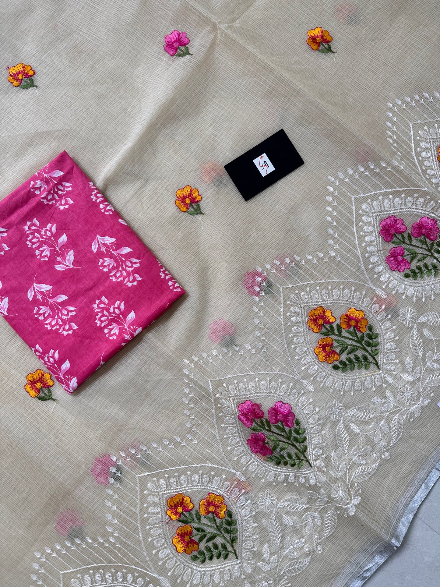 Embroidered Kota Cotton Doria Saree