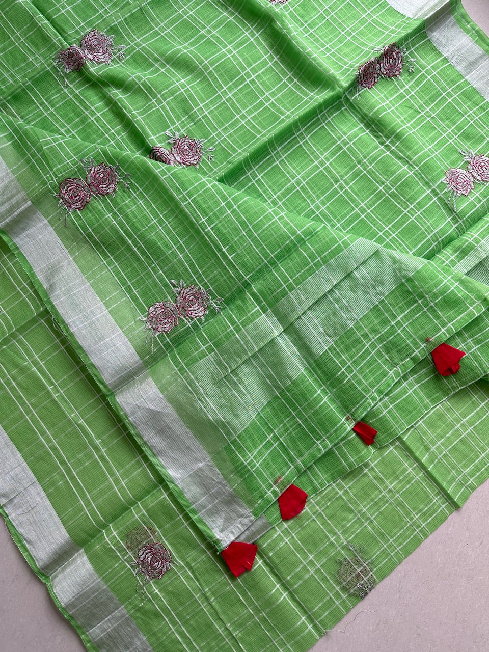 Embroidered Kota Cotton Doria Saree