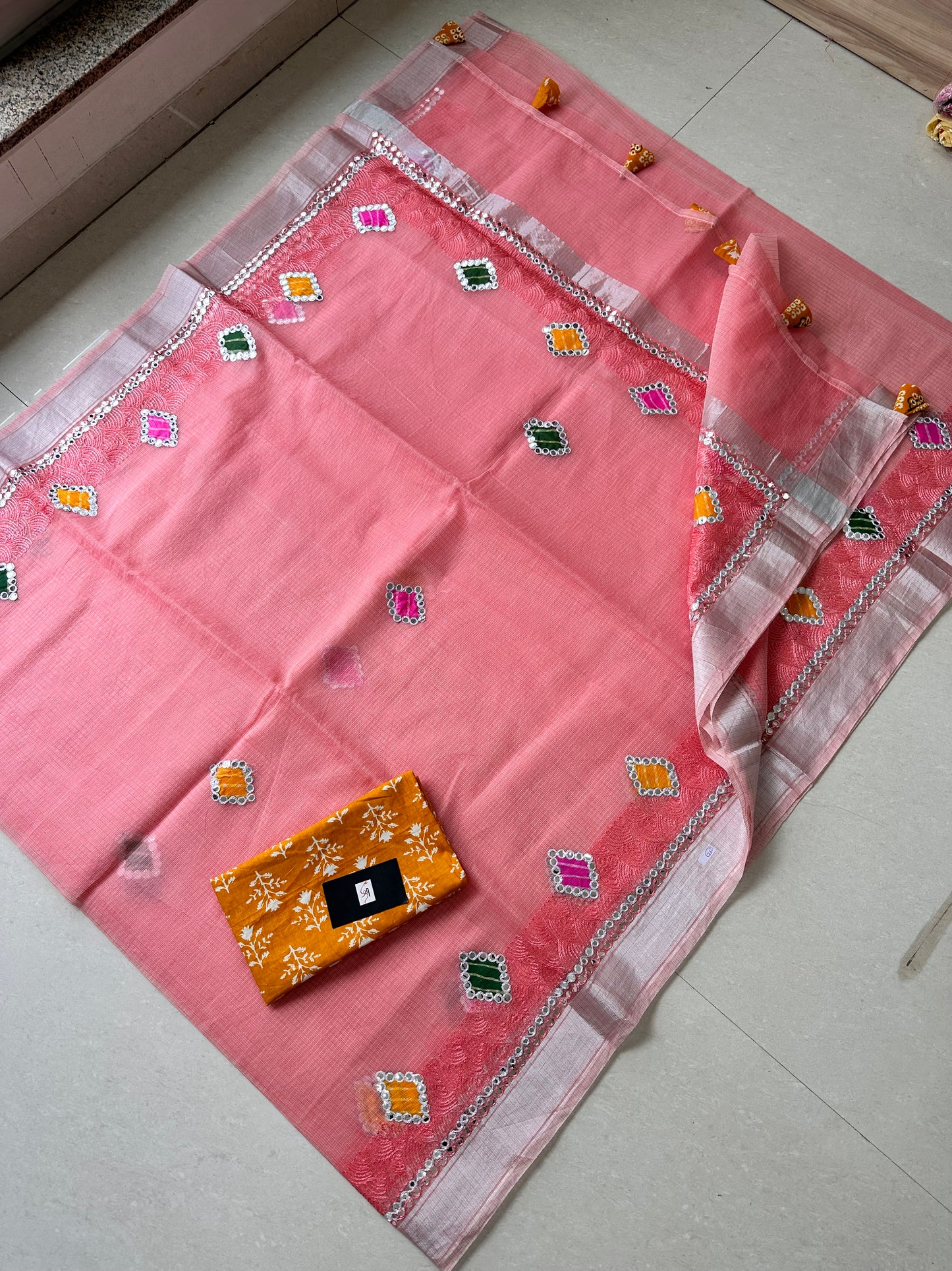 Embroidered Kota Cotton Doria Saree