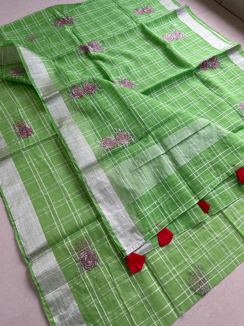 Embroidered Kota Cotton Doria Saree