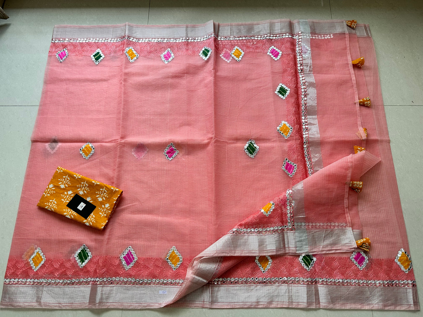 Embroidered Kota Cotton Doria Saree