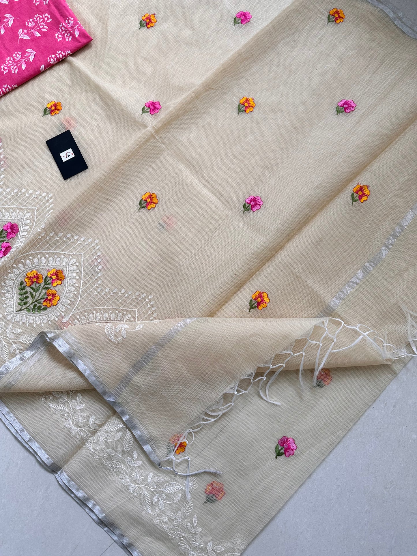 Embroidered Kota Cotton Doria Saree