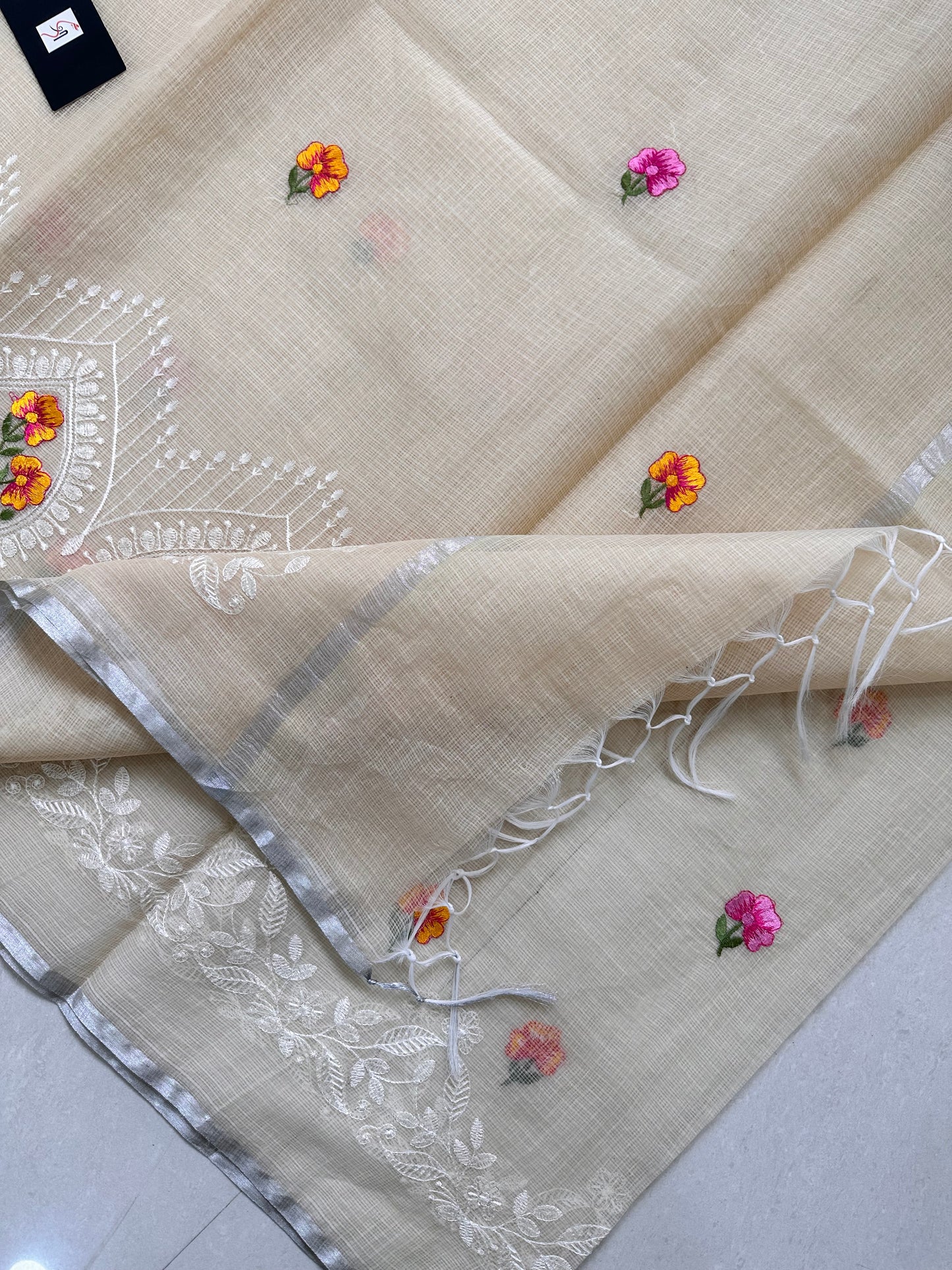 Embroidered Kota Cotton Doria Saree