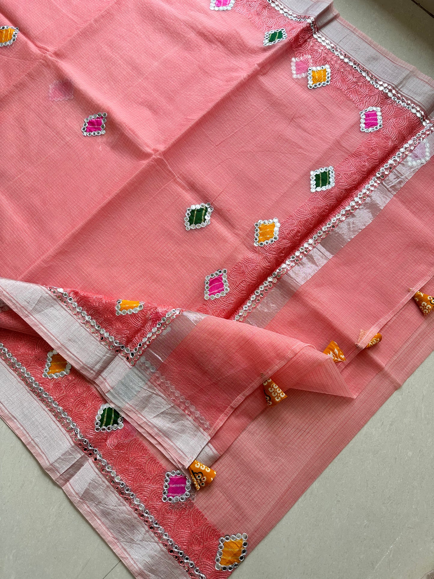 Embroidered Kota Cotton Doria Saree